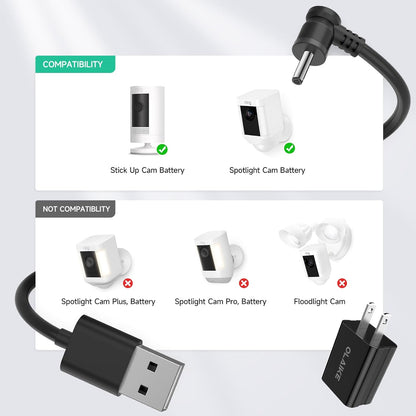 8M/26Ft Charge Cable with DC Power Adapter Compatible with Ring Stick up Cam Battery 3Rd Gen/2Nd Gen/Plug-In, Weatherproof Cable to Continuously Charge Your Camera, Black