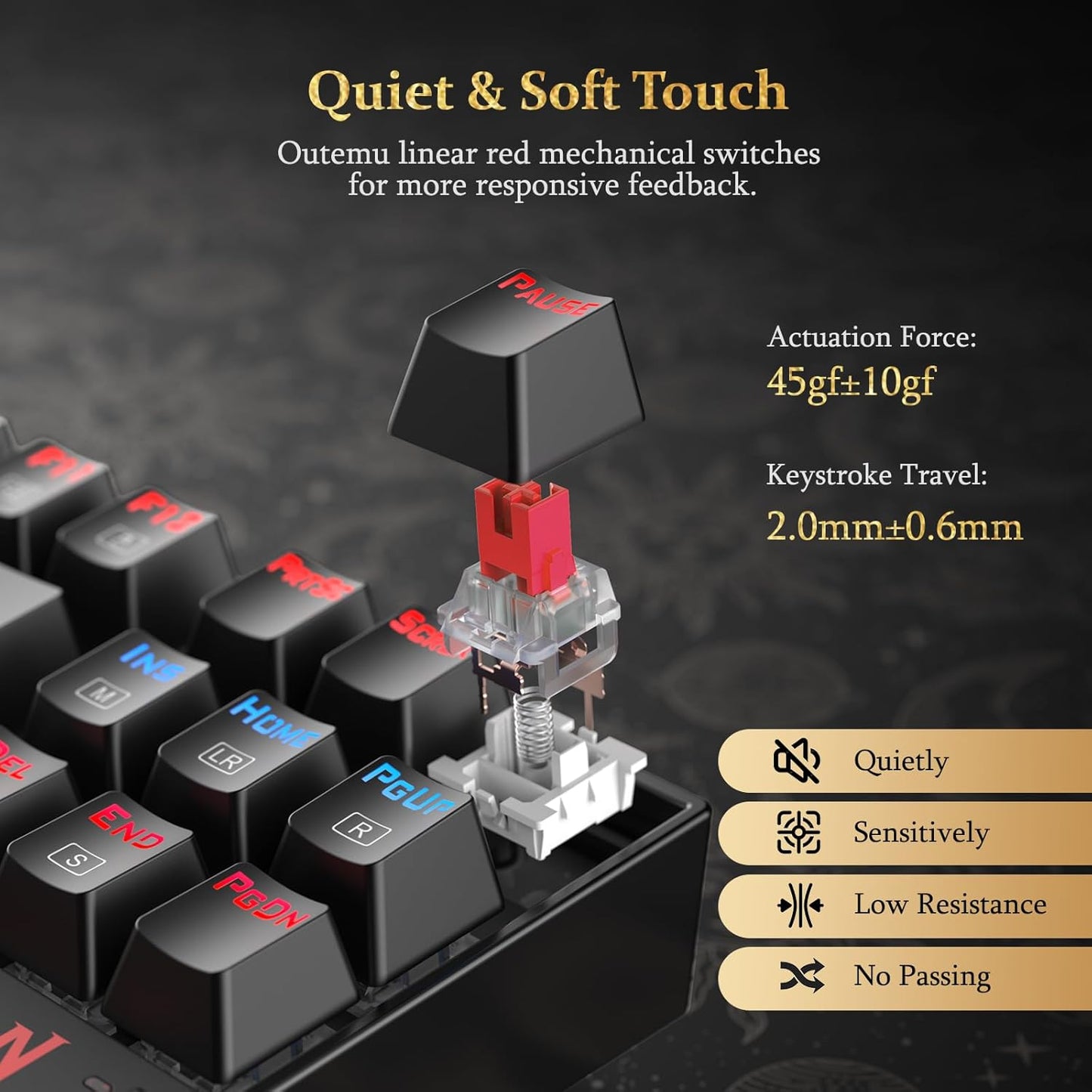 K552 Mechanical Gaming Keyboard, 87-Key Compact, LED Gaming Keyboard with Red Switches, Anti-Ghosting, Metal Frame for PC Gaming & Typing, Beginner-Friendly (Black)