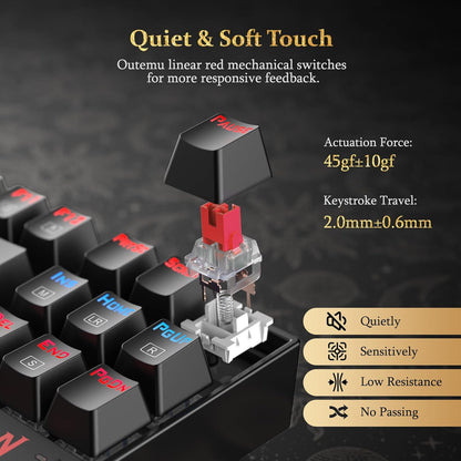 K552 Mechanical Gaming Keyboard, 87-Key Compact, LED Gaming Keyboard with Red Switches, Anti-Ghosting, Metal Frame for PC Gaming & Typing, Beginner-Friendly (Black)