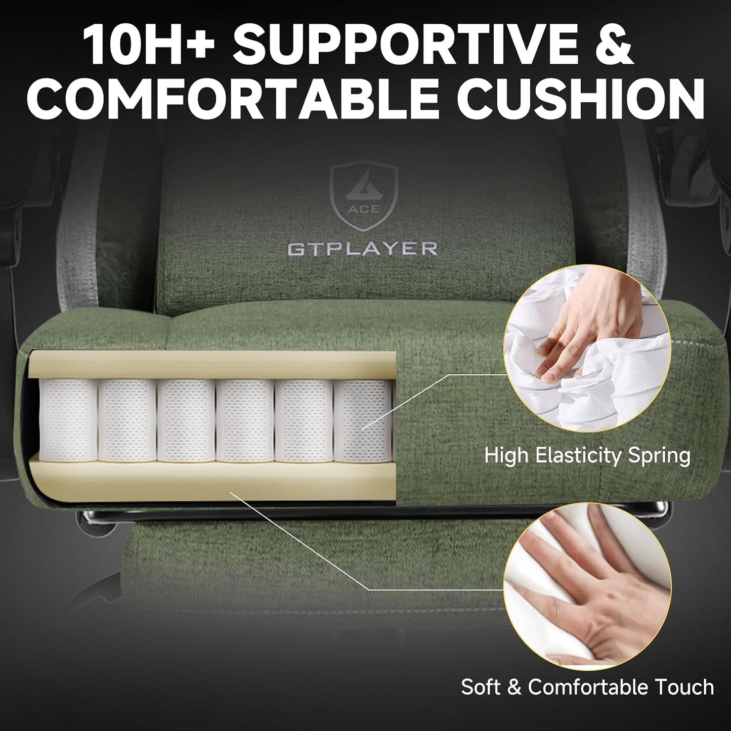 Gaming Chair, Fabric Computer Office Chair with Pocket Spring Cushion, Ergonomic Office and Gaming, Video Gaming Chair with Linkage Armrests, High Back Desk Chair with Adjustable Recliner