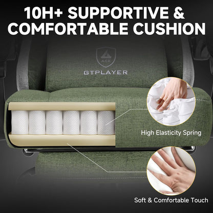 Gaming Chair, Fabric Computer Office Chair with Pocket Spring Cushion, Ergonomic Office and Gaming, Video Gaming Chair with Linkage Armrests, High Back Desk Chair with Adjustable Recliner