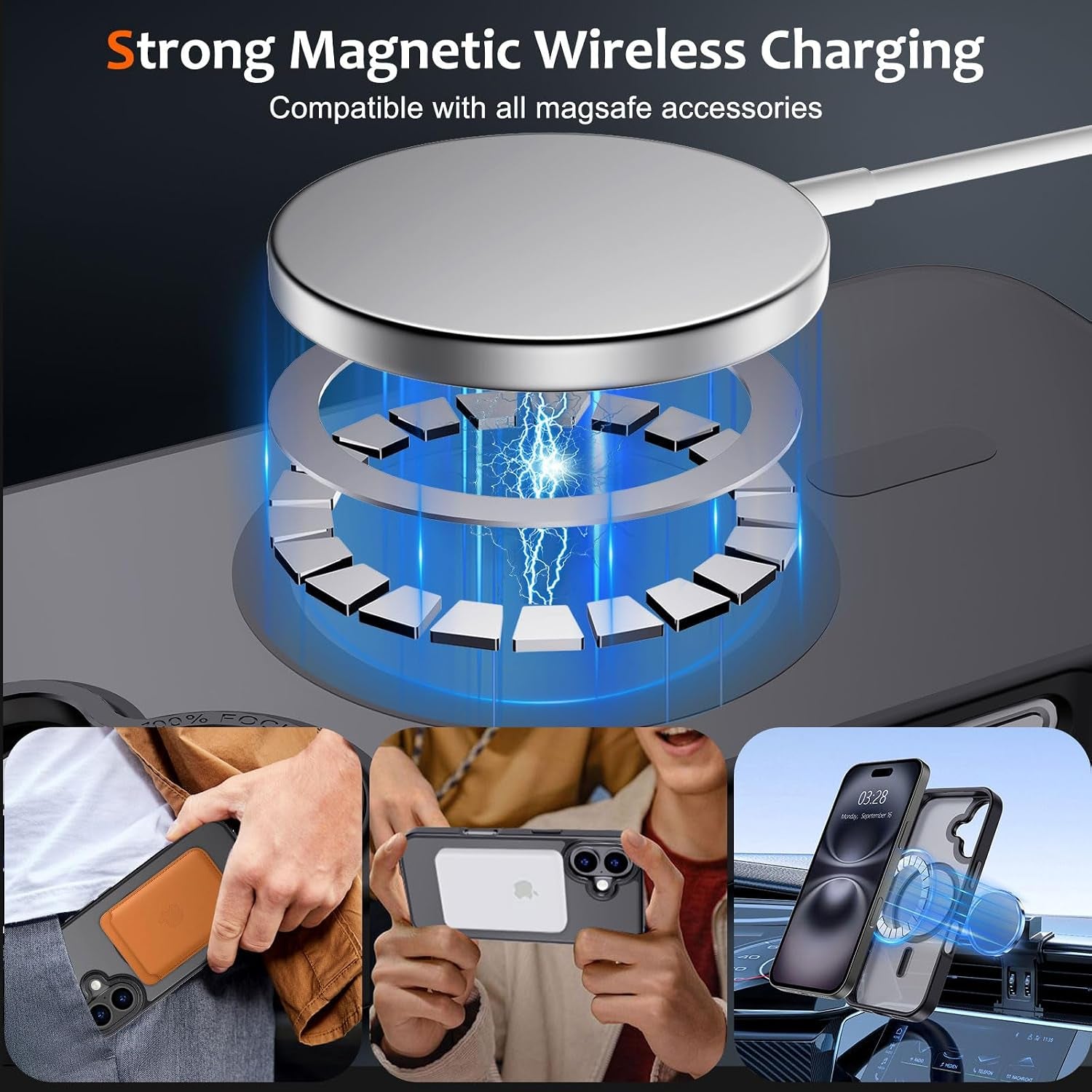 Case for Iphone 16 plus Case Magnetic Phone Case Compatible with Magsafe, Soft TPU Bumper Hard Translucent Matte Back Slim Fit Shockproof Protective Cover for Men Women Girls - Black