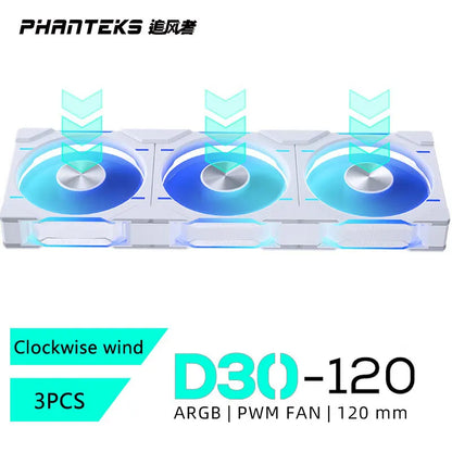 Phanteks D30-120 Case 120Mm Fan Regula/ Reverse Airflow 4Pin PWM, 30Mm Thick/ Four-Sided Magic Color Wireless Stitching