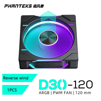 Phanteks D30-120 Case 120Mm Fan Regula/ Reverse Airflow 4Pin PWM, 30Mm Thick/ Four-Sided Magic Color Wireless Stitching