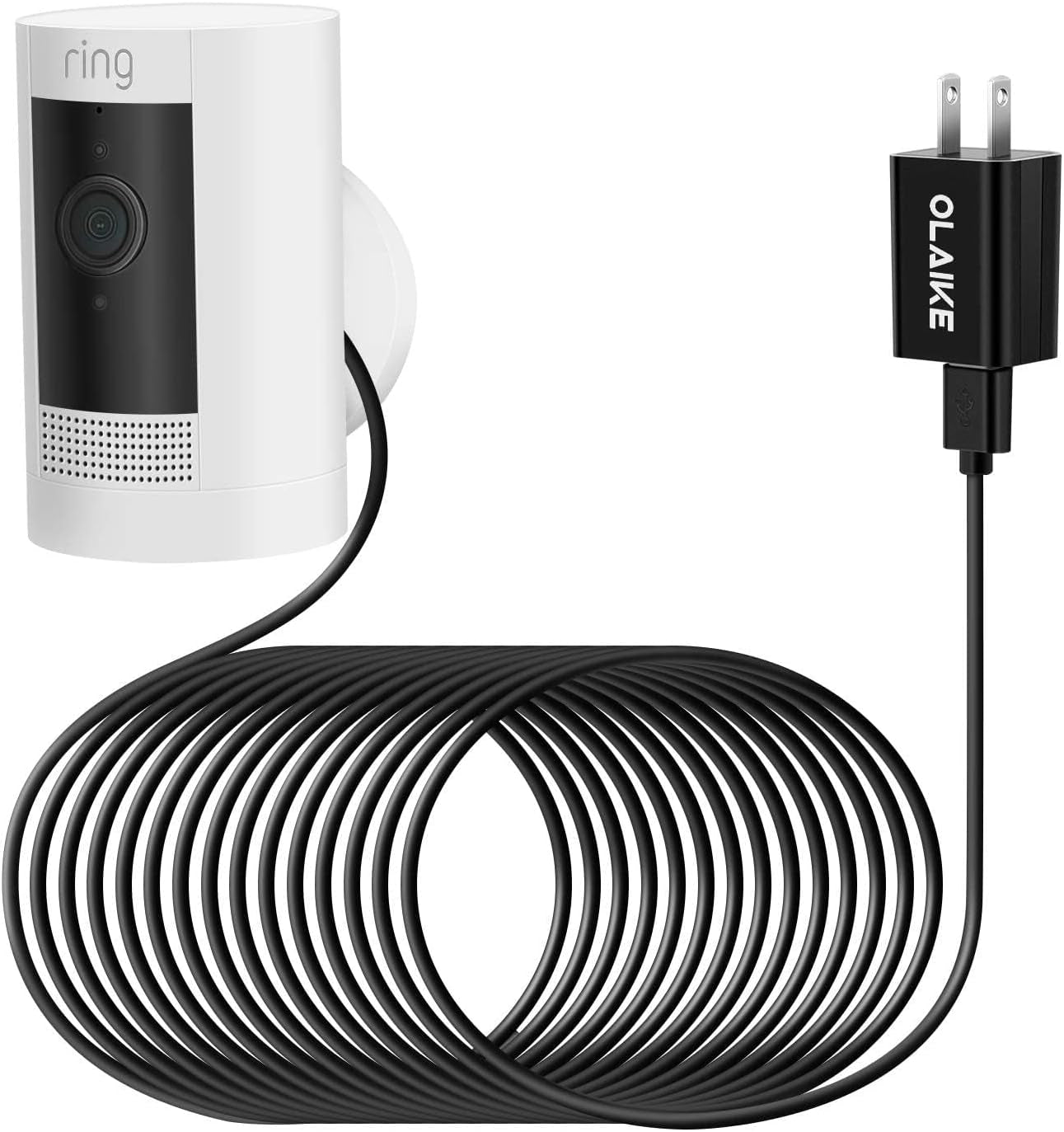 8M/26Ft Charge Cable with DC Power Adapter Compatible with Ring Stick up Cam Battery 3Rd Gen/2Nd Gen/Plug-In, Weatherproof Cable to Continuously Charge Your Camera, Black