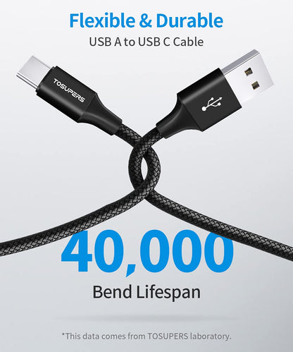 Long USB C Cable 10Ft 3Pack Type C Fast Charging a to C Charger | Braided for Iphone 17 16 15 Pro Max Plus, Samsung Galaxys26 S25 S24 S23 S22 S21 S20 A16 A15 A14 , Fire HD 10/9