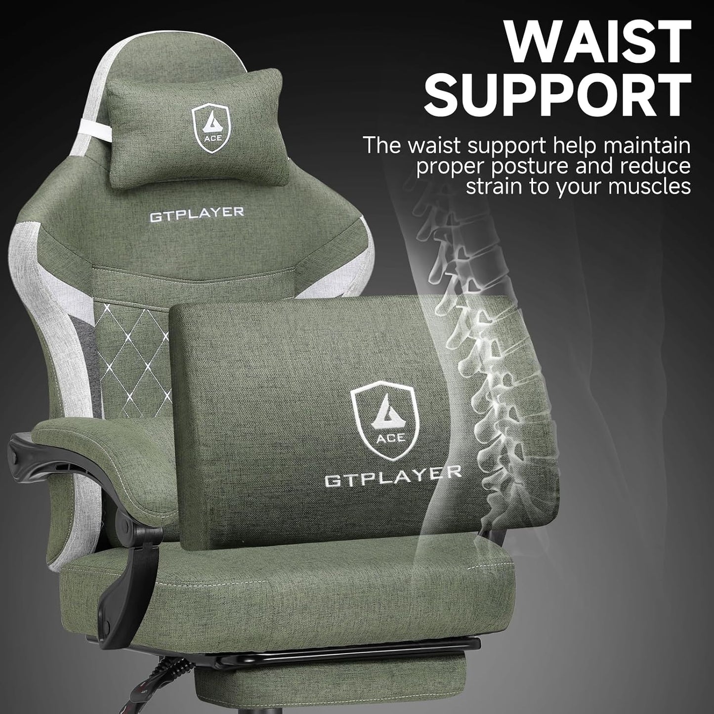 Gaming Chair, Fabric Computer Office Chair with Pocket Spring Cushion, Ergonomic Office and Gaming, Video Gaming Chair with Linkage Armrests, High Back Desk Chair with Adjustable Recliner