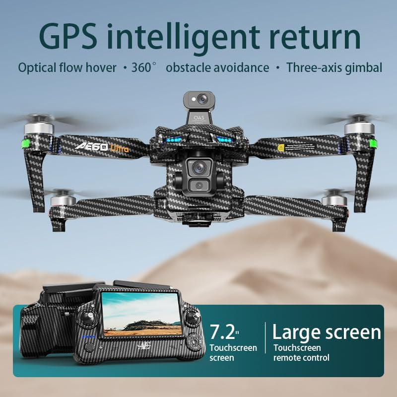 AE60 Drone with Camera 4K for Adults & Beginners, GPS Drone with 3-Axis Gimbal, 1.3Lb Payload Release and Drop, 1968FT Long Range, 45 Min Flight Time, 360° Obstacle Avoidance, Night Vision FPV Drone with 7.2" Screen Controller, Foldable (2 Batteries)