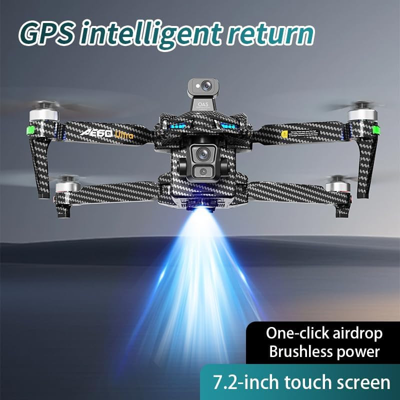 AE60 Drone with Camera 4K for Adults & Beginners, GPS Drone with 3-Axis Gimbal, 1.3Lb Payload Release and Drop, 1968FT Long Range, 45 Min Flight Time, 360° Obstacle Avoidance, Night Vision FPV Drone with 7.2" Screen Controller, Foldable (2 Batteries)