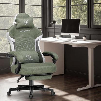 Gaming Chair, Fabric Computer Office Chair with Pocket Spring Cushion, Ergonomic Office and Gaming, Video Gaming Chair with Linkage Armrests, High Back Desk Chair with Adjustable Recliner