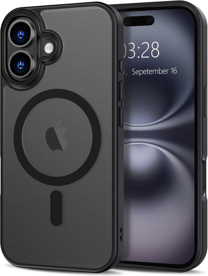 Case for Iphone 16 plus Case Magnetic Phone Case Compatible with Magsafe, Soft TPU Bumper Hard Translucent Matte Back Slim Fit Shockproof Protective Cover for Men Women Girls - Black