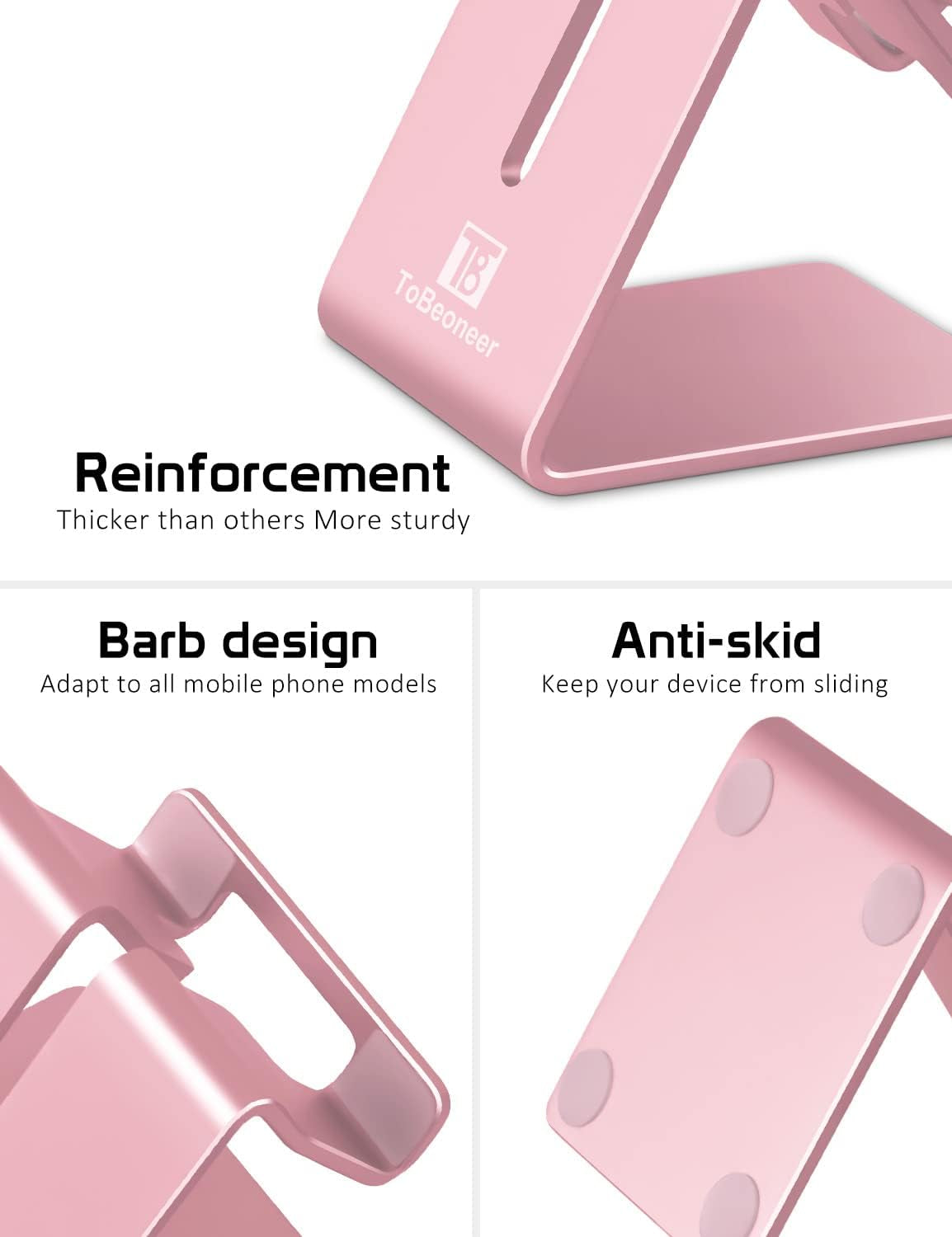Phone Stand, Aluminum Phone Holder for Iphone 17 16 15 14 13 12 11 X 8 7 6 plus 5, Samsung, Suitable for All Smartphones, Adding a Touch of Style to Your Office Decor, Rose Gold