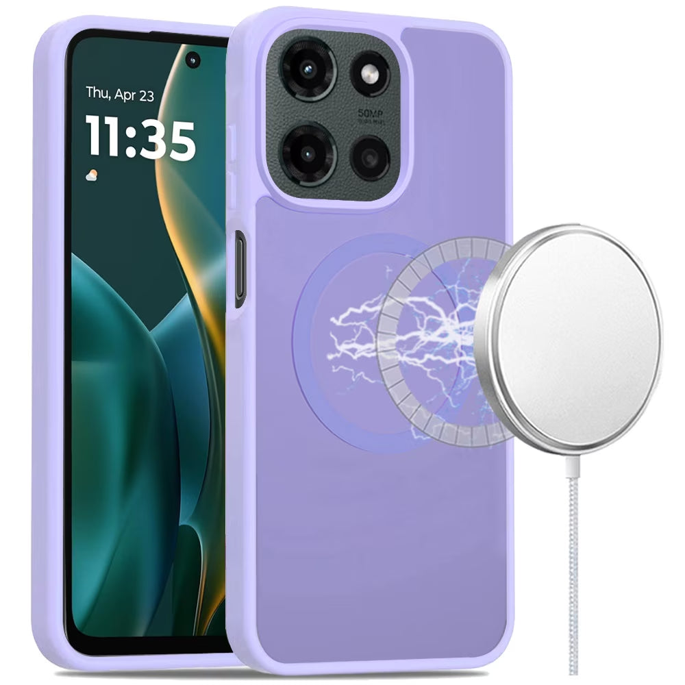 For Motorola Moto G 5G 2025 Case, Magsafe Compatible Case Hybrid Soft TPU Bumper Hard Translucent Matte Back Slim Shockproof Phone Cover (Light Purle)
