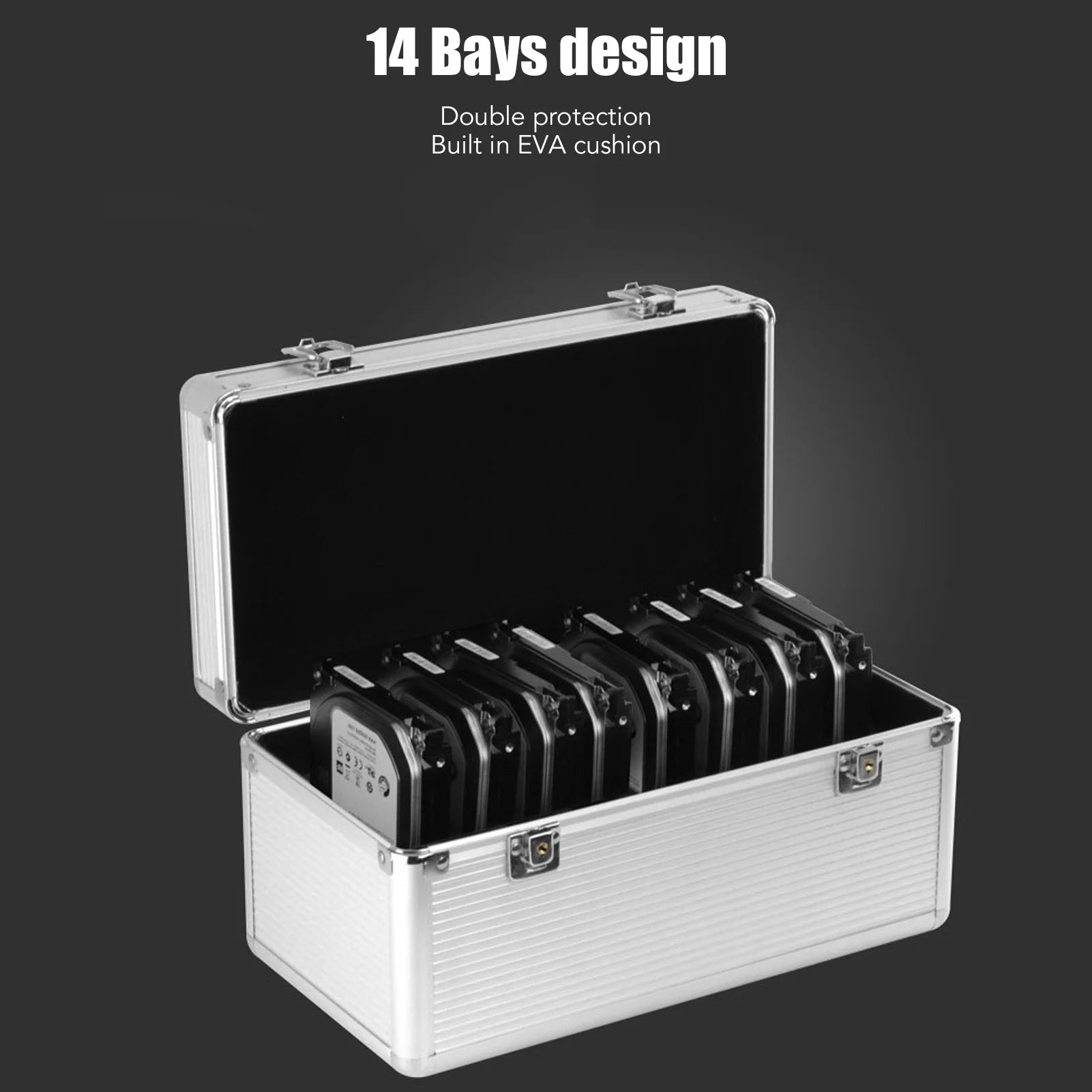 Hard Drive Case Hard Drive Storage Box 14 Bays Double Lock Design Hard Drive Case for 2.5In 3.5In Hard Drive