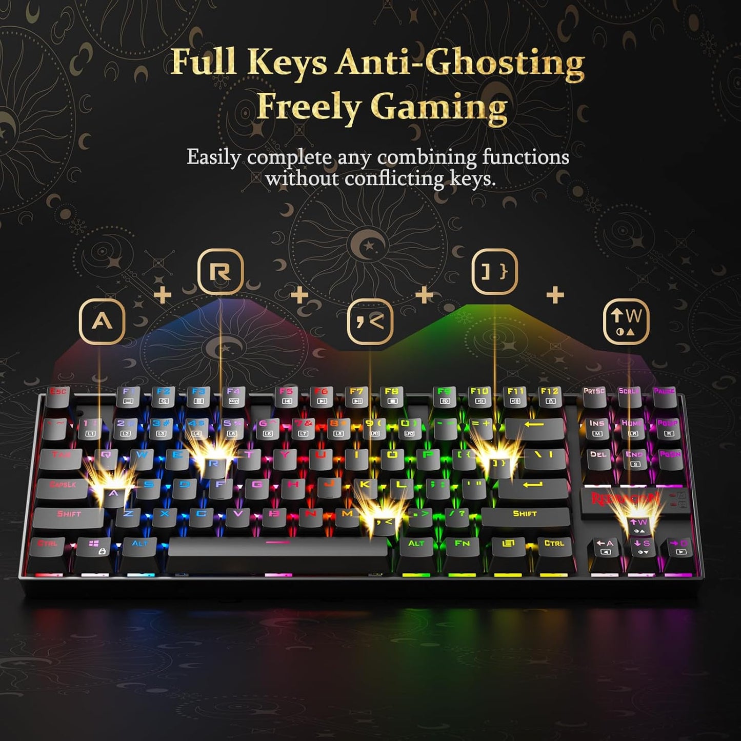 K552 Mechanical Gaming Keyboard, 87-Key Compact, LED Gaming Keyboard with Red Switches, Anti-Ghosting, Metal Frame for PC Gaming & Typing, Beginner-Friendly (Black)