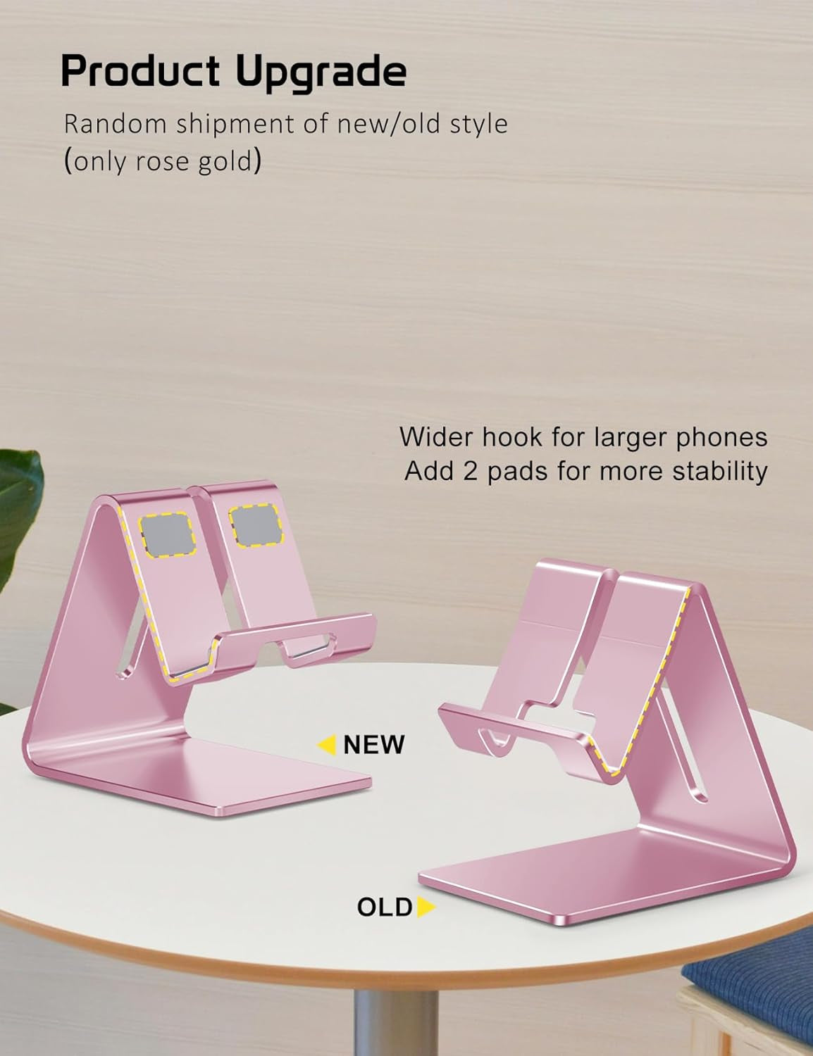 Phone Stand, Aluminum Phone Holder for Iphone 17 16 15 14 13 12 11 X 8 7 6 plus 5, Samsung, Suitable for All Smartphones, Adding a Touch of Style to Your Office Decor, Rose Gold