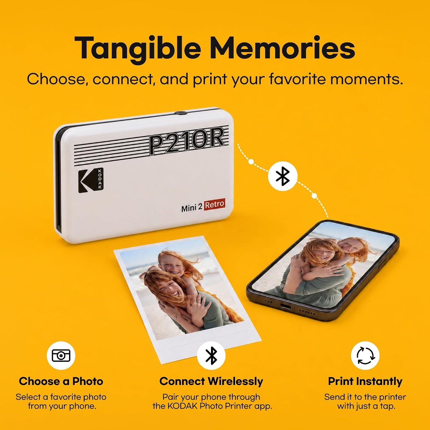 KODAK Mini 2 Retro 2X3 Portable Photo Printer, 4PASS, 8 Sheets, White | Bluetooth, Iphone & Android Smartphone Compatible, Smudge-Proof, Water-Resistant, Fade-Resistant