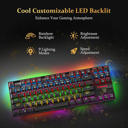K552 Mechanical Gaming Keyboard, 87-Key Compact, LED Gaming Keyboard with Red Switches, Anti-Ghosting, Metal Frame for PC Gaming & Typing, Beginner-Friendly (Black)
