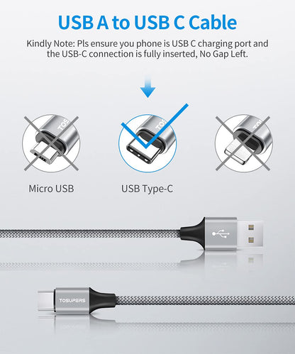 Long USB C Cable 10Ft 3Pack Type C Fast Charging a to C Charger | Braided for Iphone 17 16 15 Pro Max Plus, Samsung Galaxys26 S25 S24 S23 S22 S21 S20 A16 A15 A14 , Fire HD 10/9