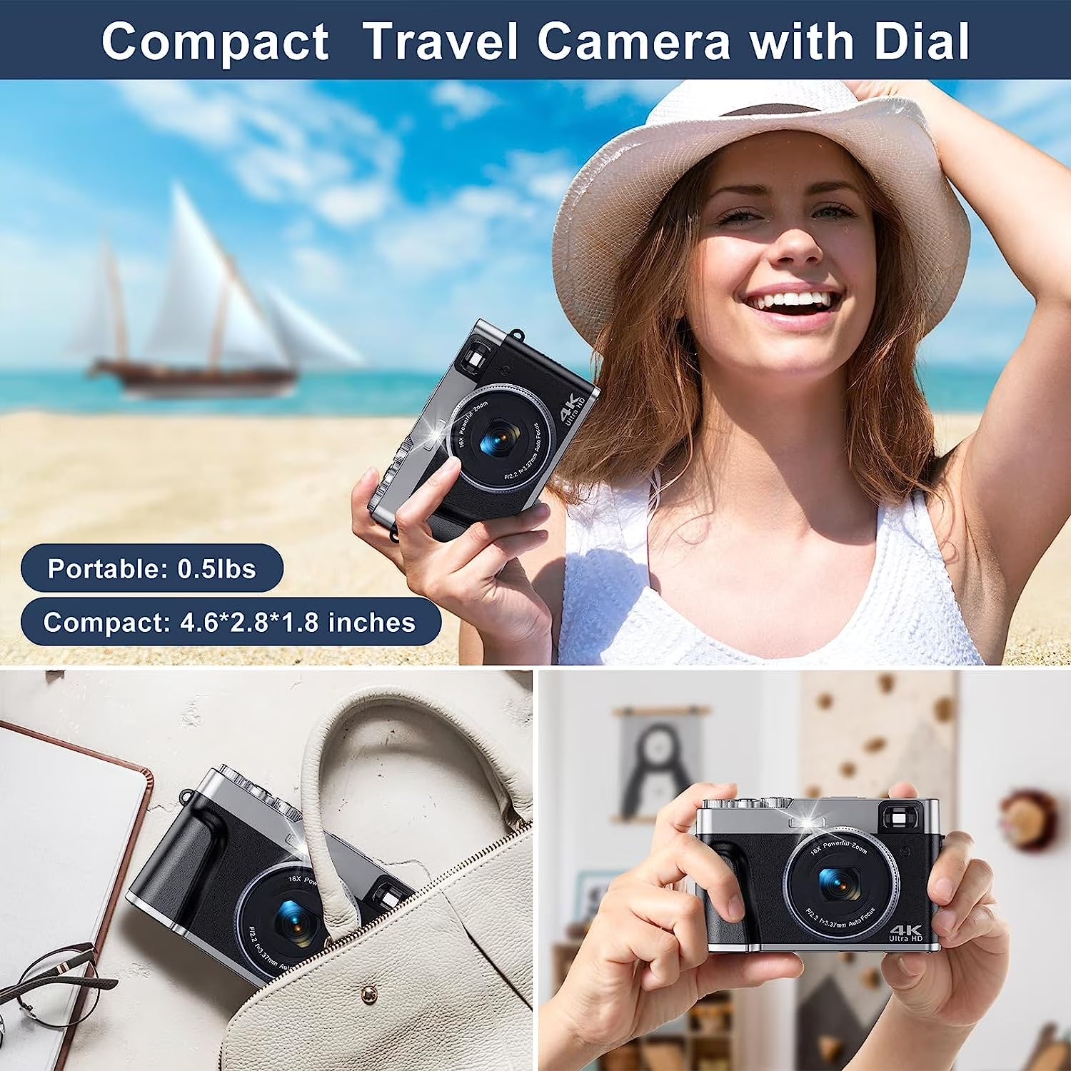 4K Digital Camera for Photography Autofocus 48MP Vlogging Camera for Youtube 16X Digital Zoom Cameras with SD Card