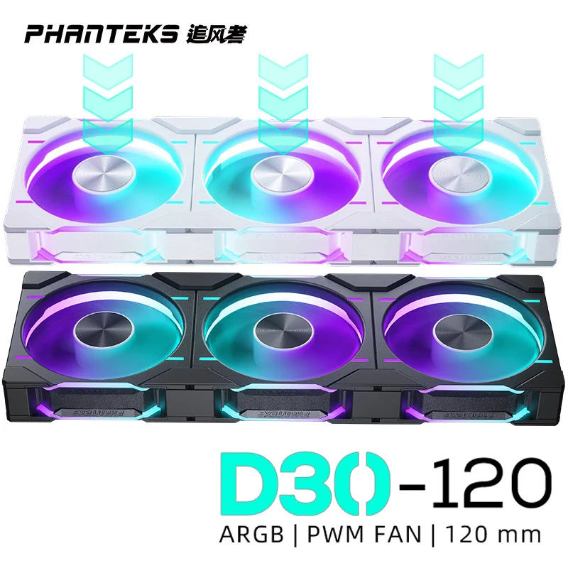 Phanteks D30-120 Case 120Mm Fan Regula/ Reverse Airflow 4Pin PWM, 30Mm Thick/ Four-Sided Magic Color Wireless Stitching