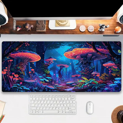 Fantasy Mushroom Mouse Pad, Blacklight Gaming Forest Waterproof Extended Large Desk Pad UV Long Computer Keyboard Big Mouse Mat with 3Mm Non-Slip Rubber Base for Office Home - 31.5" X 11.8"