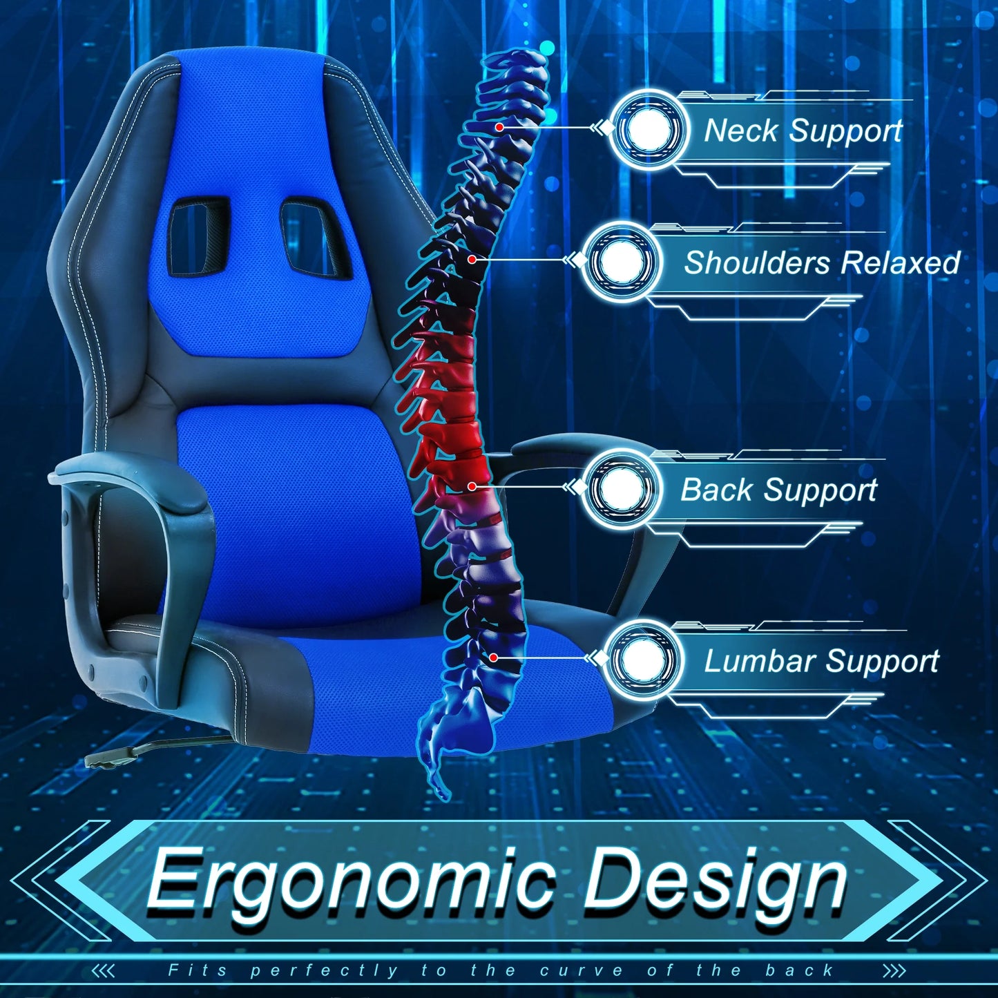 Gaming Chairs, Office Gaming Chair with Lumbar Support Computer Gaming Chair Gaming Office Chair Gaming Desk Chair Computer Chairs for Adults, Blue