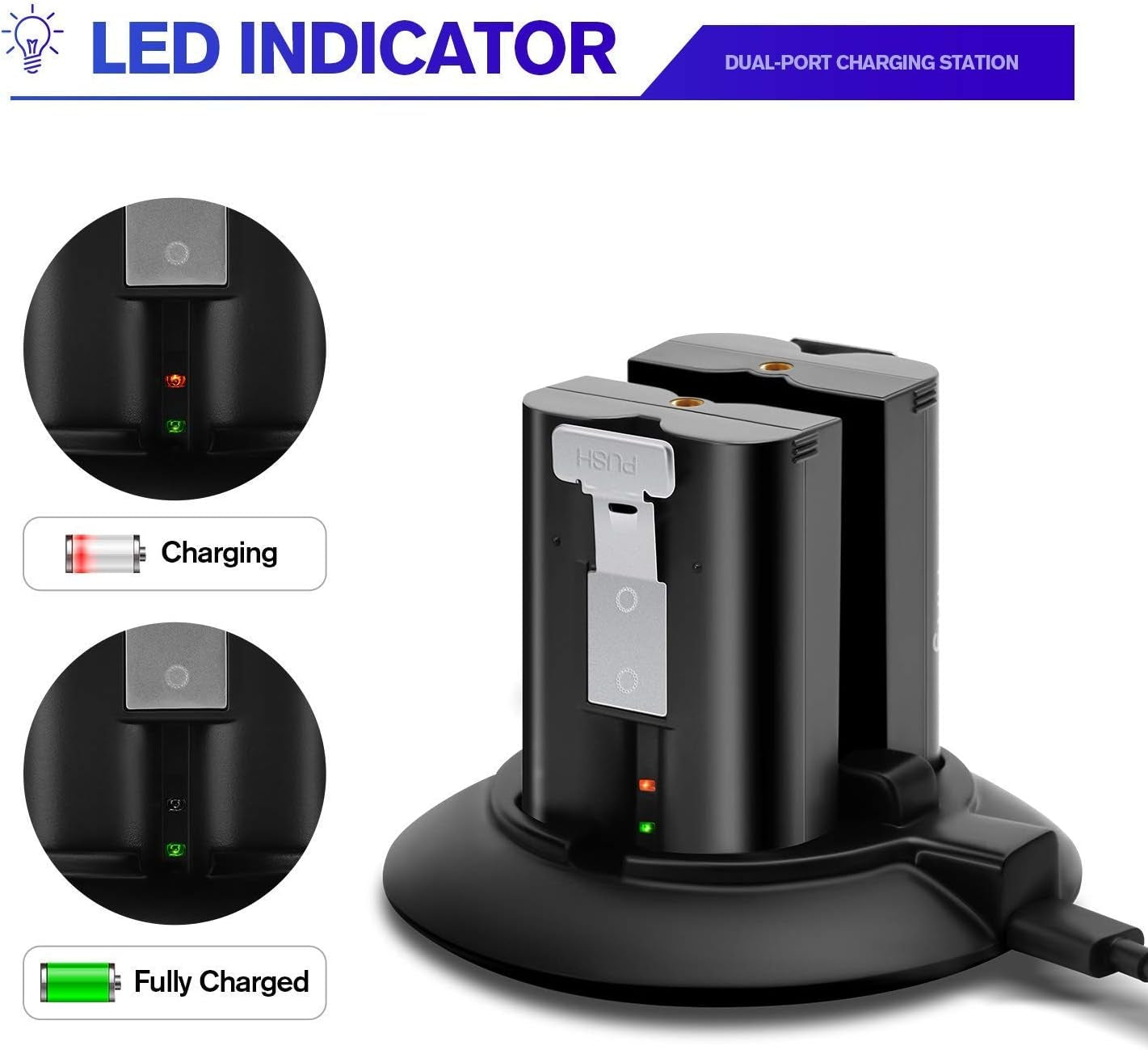 Battery Charger for Ring Rechargeable Batteries, Dual Charging Station with 5V 1A Adapter, Compatible with Ring Doorbell 2/3/4, Spotlight Camera & Stick up Cam, Indoor and Outdoor Use (No Batteries)