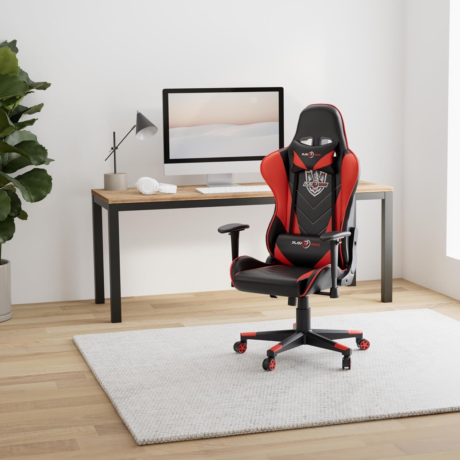 Ergonomic Video Gaming Chair 400 Lb Weight Capacity, Office Computer Chair with Headrest Lumbar Support, Reclining Racing Chair, Game Chair with Adjustable Armrest, Red