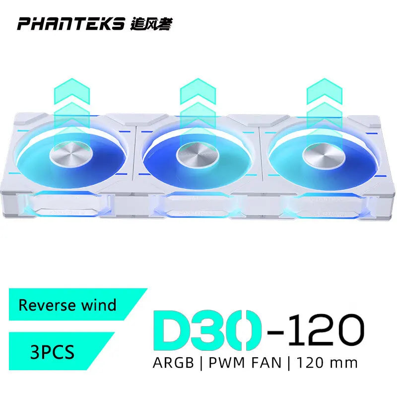 Phanteks D30-120 Case 120Mm Fan Regula/ Reverse Airflow 4Pin PWM, 30Mm Thick/ Four-Sided Magic Color Wireless Stitching