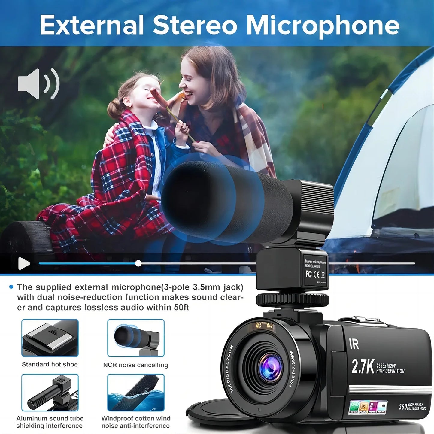 Video Camera Camcorder 4K for Youtube Vlogging Digital Camera IPS 48MP 16X Digital Zoom Camera Recorder