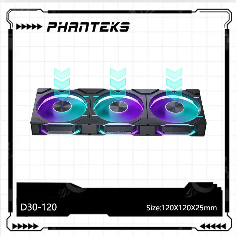 Phanteks D30-120 Case 120Mm Fan Regula/ Reverse Airflow 4Pin PWM, 30Mm Thick/ Four-Sided Magic Color Wireless Stitching