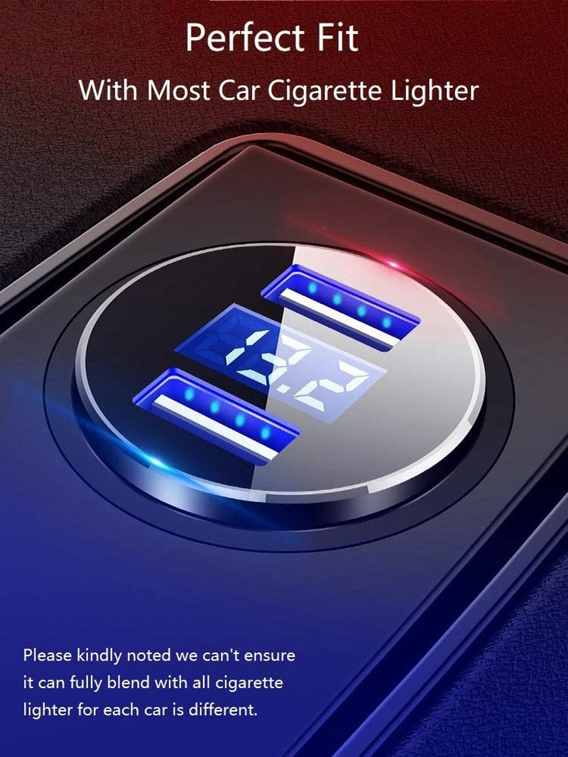 2 USB Car Charger,12V/24V Voltage Meter, Black | Cigarette Lighter USB Adapter with LED Voltage Meter, 12V/24V Car Charger Compatible for Iphone, Samsung, Ipad, GPS, Dash Cam